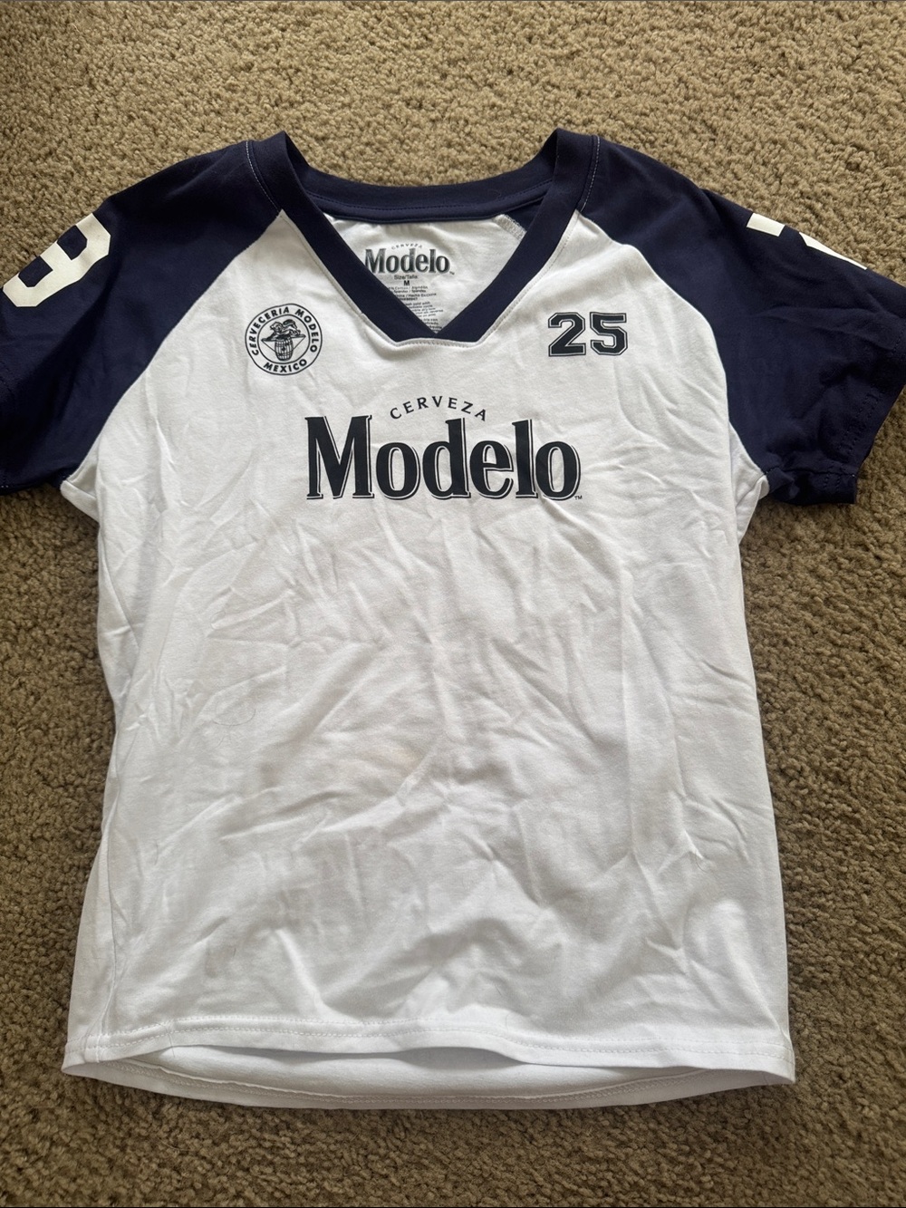 Modelo White and Navy V-Neck Sports Tee